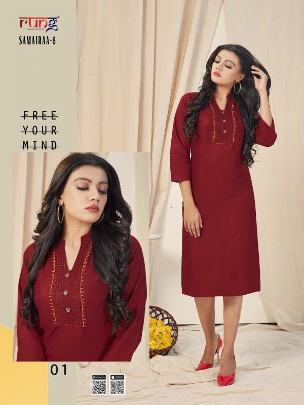 Rung Samairaa 8 Fancy Rayon Embroidery Kurti